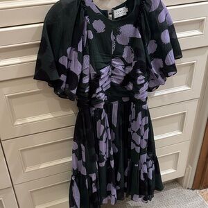 Tanya Taylor Black and Purple Floral Mini Dress